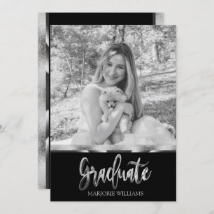 Graduate Black and Silver Grey Script Graduation Invitation