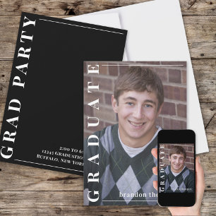 Graduate Black and White Modern Simple Photo Invitation