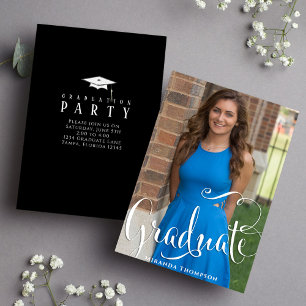 Graduate Black and White Photo Stylish Calligraphy Invitation