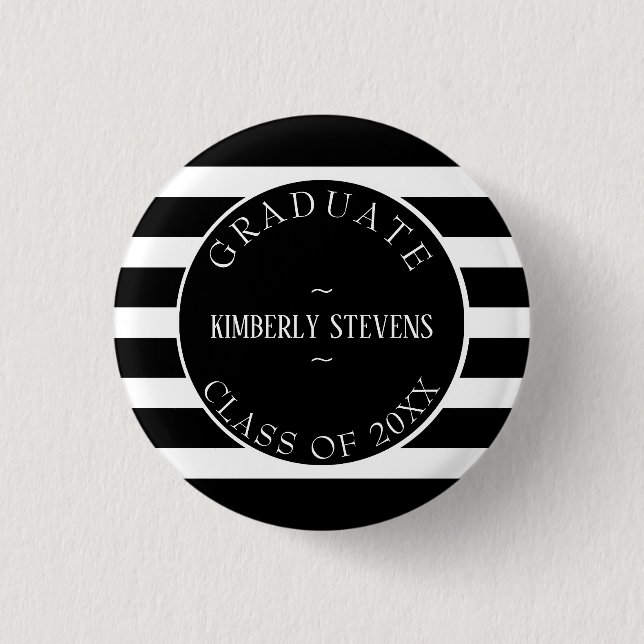 Graduate- Black And White Stripes Pattern 1 Inch Round Button (Front)