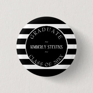 Graduate- Black And White Stripes Pattern 1 Inch Round Button