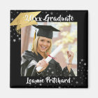 Graduate Black Gold Cap Brush Script Photo Stars
