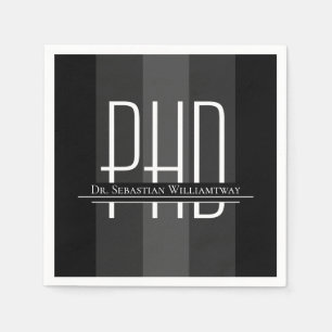 Graduate Black Grey PhD Graduation Party Napkin