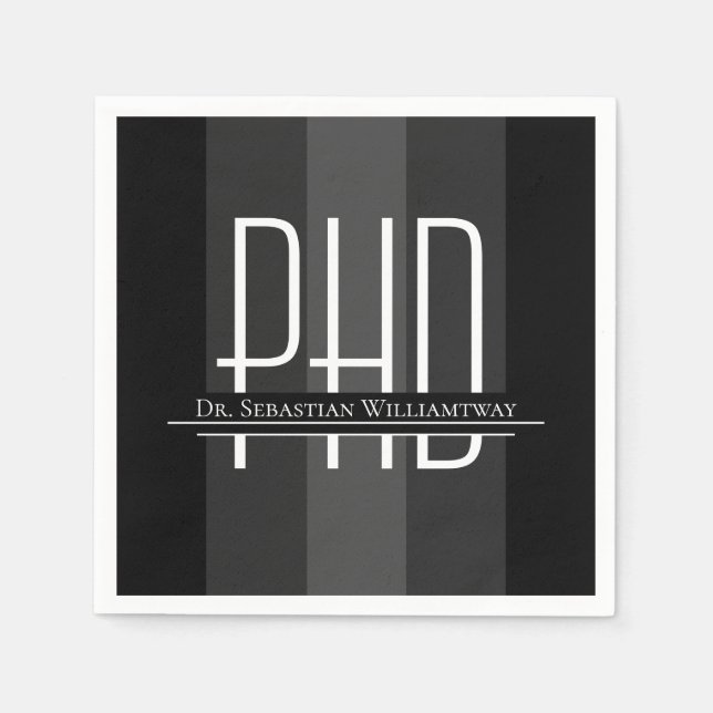Graduate Black Grey PhD Graduation Party Napkin (Front)