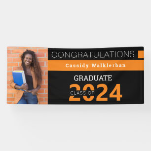 Graduate Black Orange Photo Graduation Banner