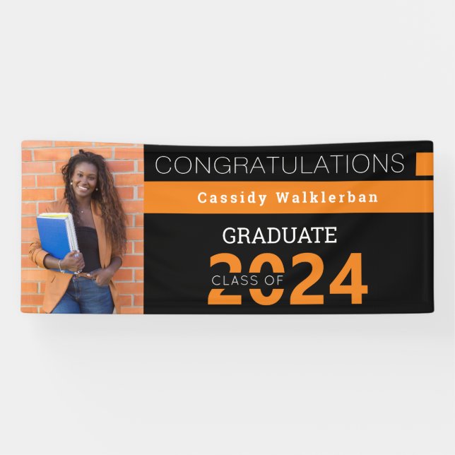 Graduate Black Orange Photo Graduation Banner (Horizontal)
