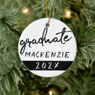 Graduate Black Script   Classic Keepsake with Year Ceramic Ornament