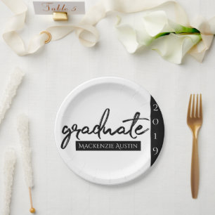 Graduate Black Script Classic Keepsake with Year Paper Plate