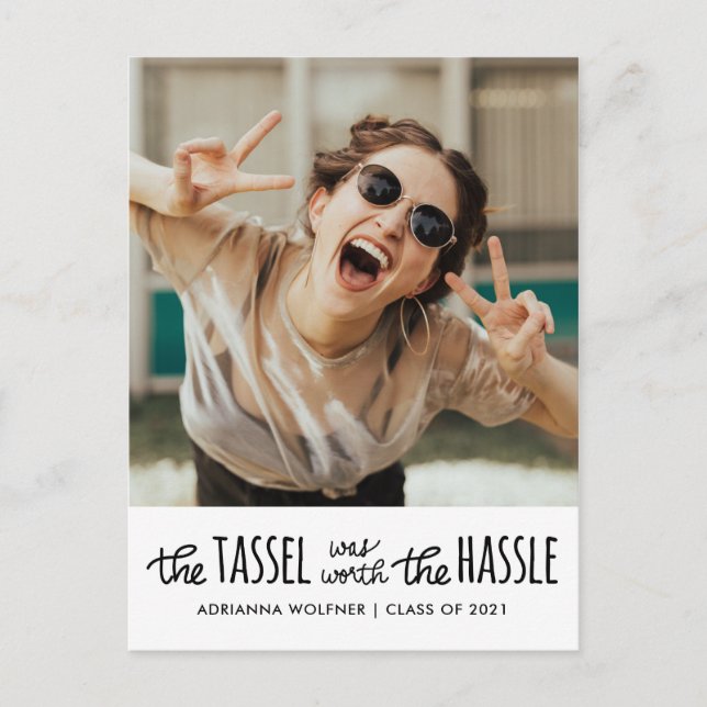 Graduate Black Typography | Save The Date Photo An Announcement Postcard (Front)