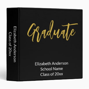 Graduate Black White Gold Grad Name Class of 2024  Binder
