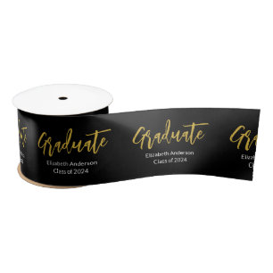 Graduate Black White Gold Grad Name Class of 2024 Satin Ribbon