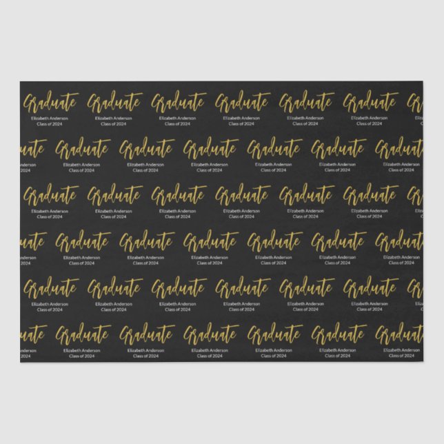Graduate Black White Gold Grad Name Class of 2024  Tissue Paper (Front)