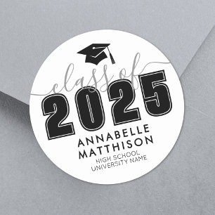 Graduate Black White Graduation Classic Round Sticker