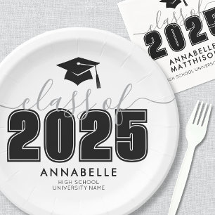 Graduate Black White Graduation Party Paper Plate