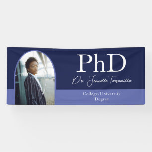 Graduate Blue Arch Script Photo PhD Graduation Banner