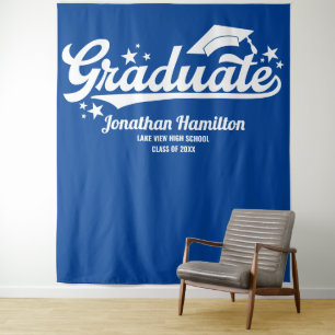 Graduate Blue Graduation Party Backdrop Tapestry