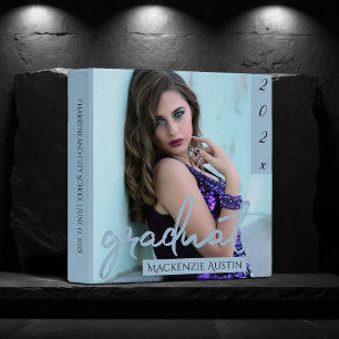 Graduate Blue Script   Cool Brush Photo Keepsake Binder