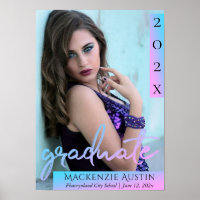 Graduate Blue Script | Cool Brush Photo Keepsake