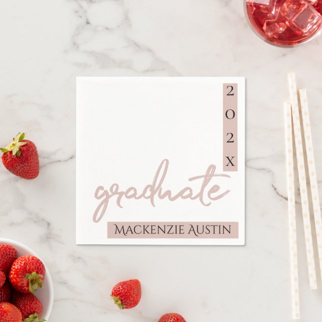 Graduate Blush Script | Classy Pink Brush on White Napkin (Insitu)
