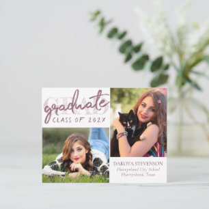 Graduate Blush Script   Pink 2 Photo Thank You Postcard
