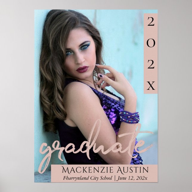 Graduate Blush Script | Simple Photo Keepsake Poster (Front)