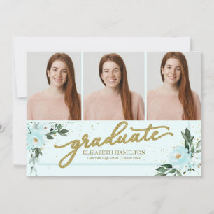 Graduate Blush Teal Grad Announcement 3 Photo