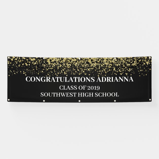 Graduate Bold Script Congratulations Gold Confetti Banner (Horizontal)