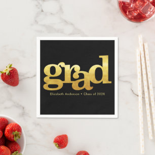 Graduate bold simple modern black gold typography napkin