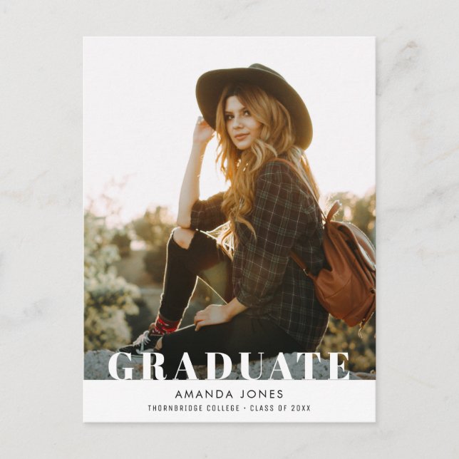 GRADUATE | Bold typography graduation invitation Postcard (Front)