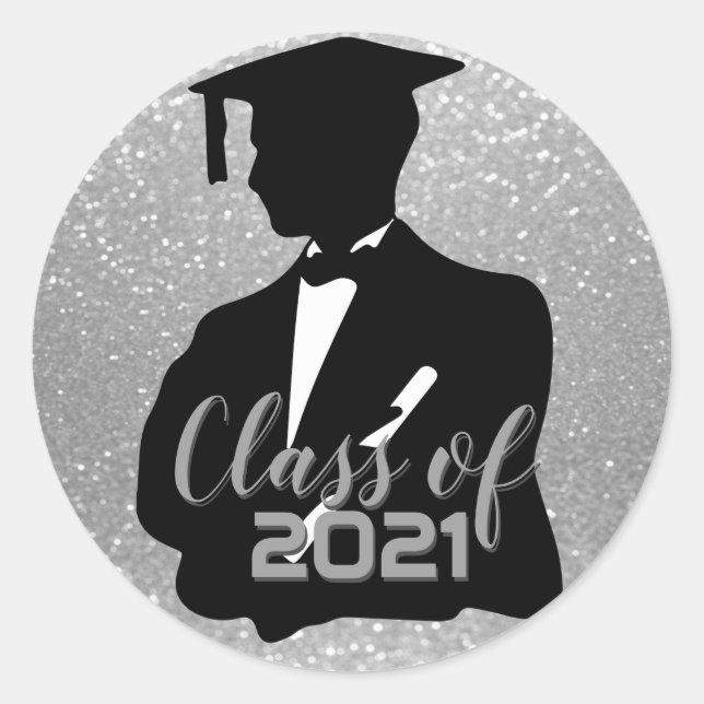 Graduate  Boy Student - Class of 20XX - Silver Classic Round Sticker (Front)