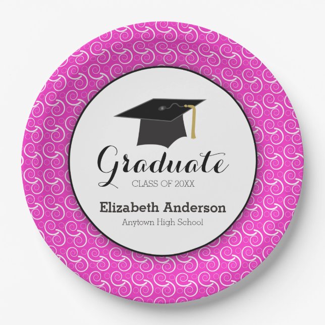 Graduate Bright Pink Graduation Party Paper Plate (Front)