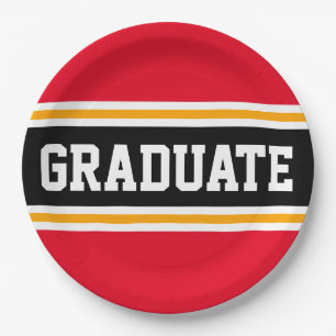 GRADUATE Bright Red Black Yellow Racing Stripes Paper Plate