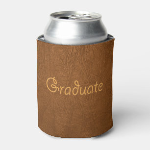 Graduate Brown Cowhide Leather Texture Look Can Cooler