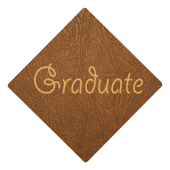 Graduate Brown Cowhide Leather Texture Look Graduation Cap Topper (Front)