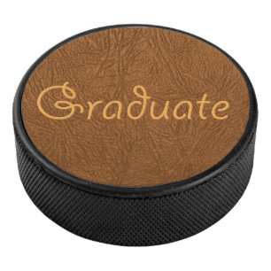 Graduate Brown Cowhide Leather Texture Look  Hockey Puck