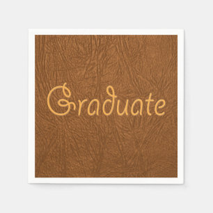 Graduate Brown Cowhide Leather Texture Look Napkin