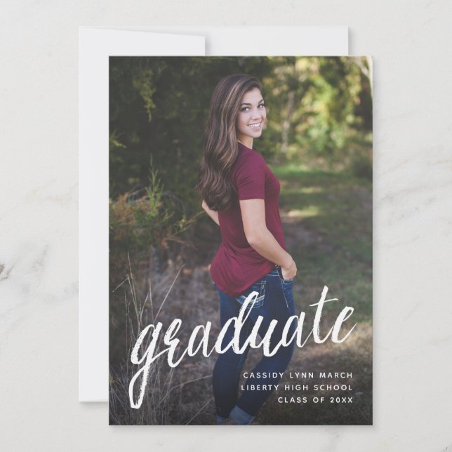 Graduate Brush Script Announcement / White (Front)