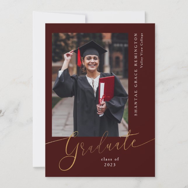 Graduate Burgundy Gold Graduation Announcement (Front)