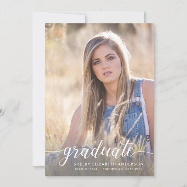 Graduate Calligraphy | 2 Photo Graduation Party Invitation (Front)