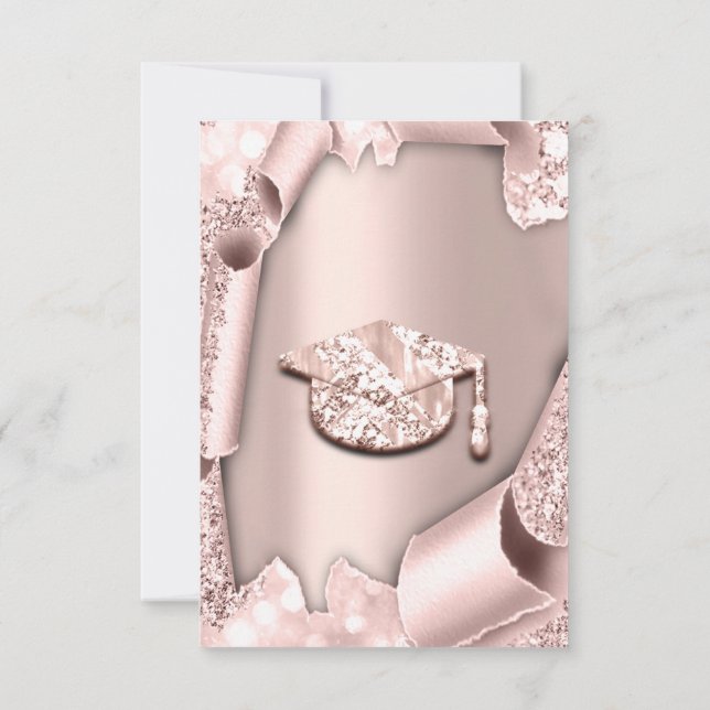 Graduate CAP Bachelorette  GIRL Rose Pink 3D Invitation (Back)