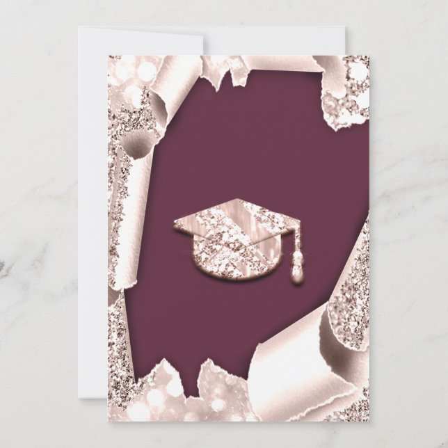 Graduate CAP Bachelorette Party Rose Burgundy Invitation (Back)