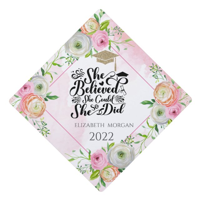  Graduate Cap,Chic Flowers Graduation Graduation  Graduation Cap Topper (Front)