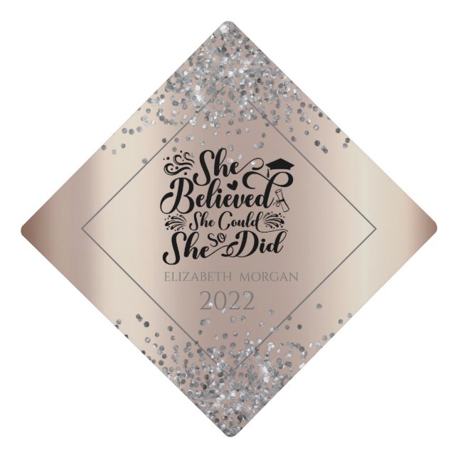 Graduate Cap,Confetti Rose Gold  Graduation Cap Topper (Front)