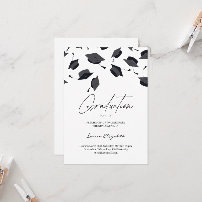 Graduate Cap Modern Typography Graduation Party  Invitation (Front/Back In Situ)