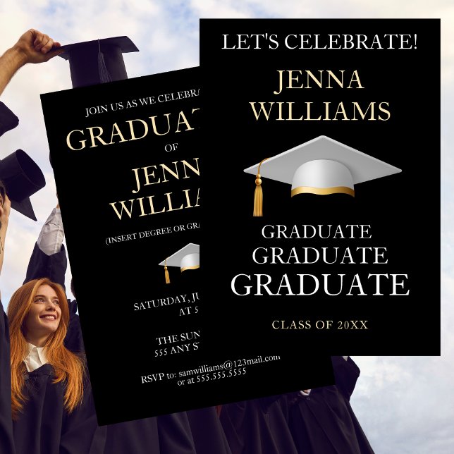 Graduate Celebration Party Gold and White Invitation (Graduate Celebration Party Gold and White Invitation)