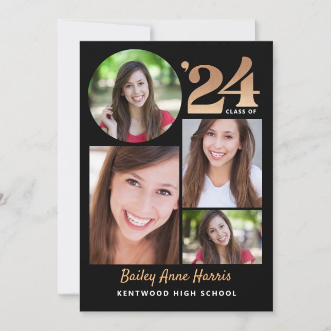 Graduate Circle Black Class of 2024 Printable Invitation (Front)