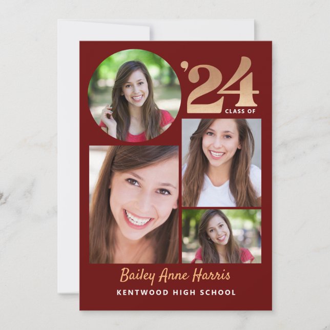 Graduate Circle Maroon Class of 2024 Printable Invitation (Front)