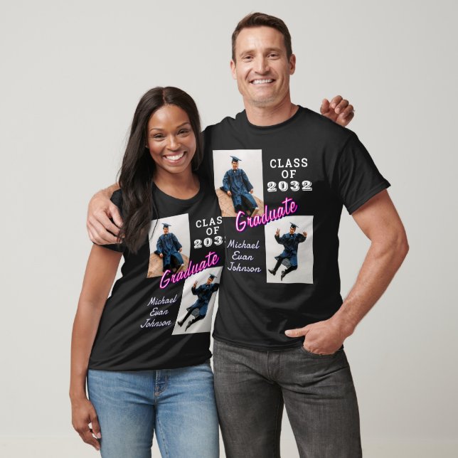 Graduate Class 20XX Name Custom 2 Photo Unisex T-Shirt (Unisex)