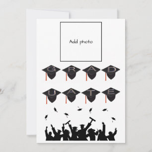 Graduate Class Caps Photo Card Black White 