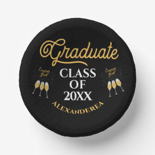 Graduate Class Congrats Gold Black Personalize Paper Plate